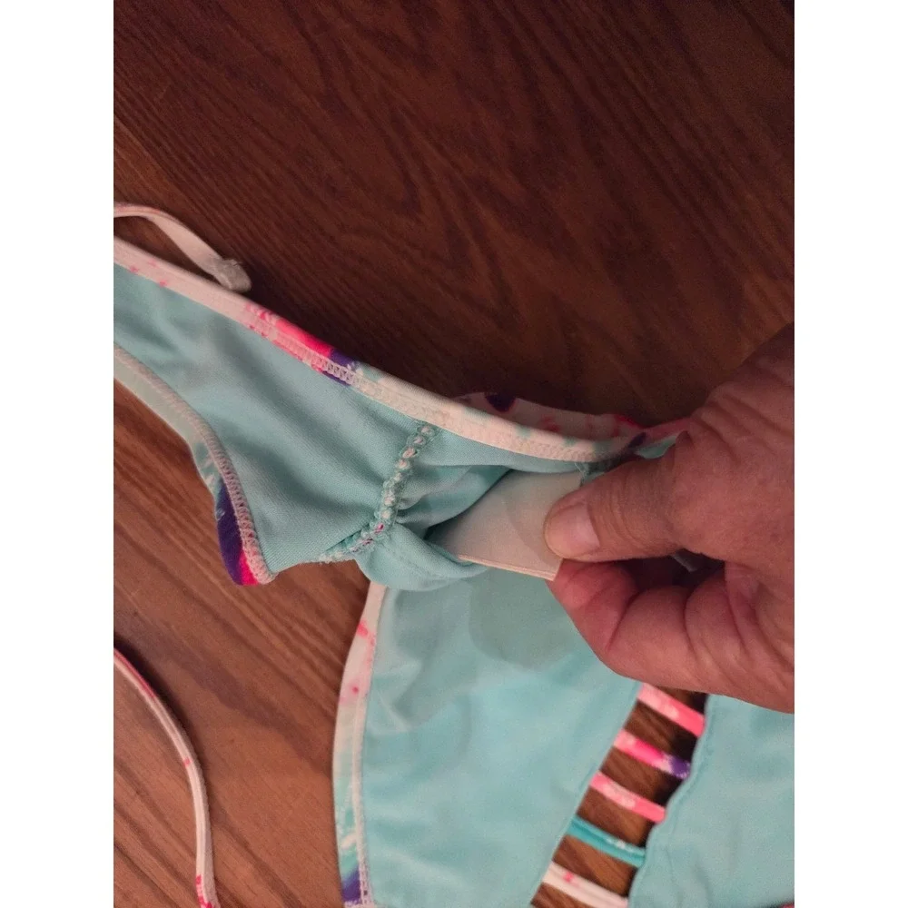 Collections by Catalina Women Tie Dye High Neck Bikini Top Blue Pink Medium 7-9